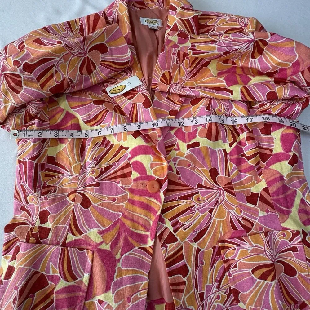 NWT Talbots 14 Floral Linen Blazer Pink Orange Jacket Floral Spring Casual